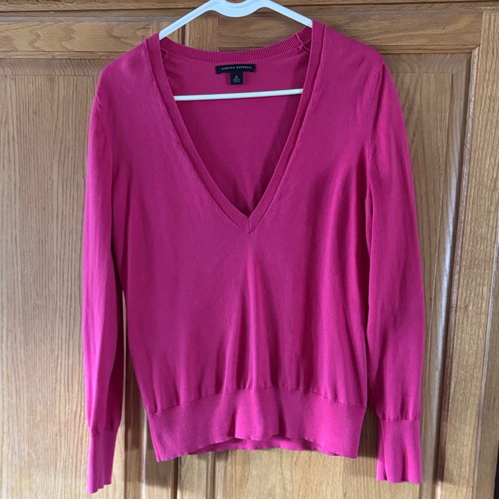 Pink V-Neck Sweater Banana Republic